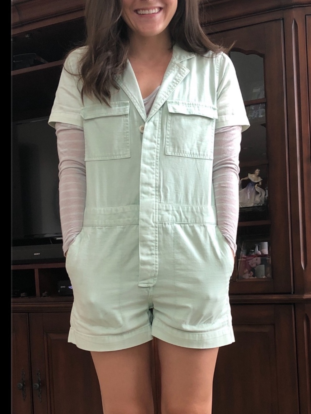 Madewell mint denim short utility coverall romper